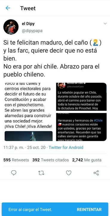¡ANDA A ESTUDIAR NENE! El Dipy publicó un polémico tweet sobre la votación de la Reforma Constitucional de Chile y luego lo eliminó 